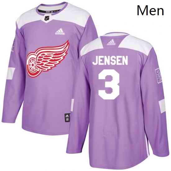 Mens Adidas Detroit Red Wings 3 Nick Jensen Authentic Purple Fights Cancer Practice NHL Jersey